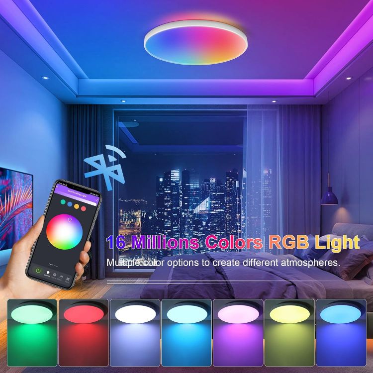 Picture of 24W RGB LED Ceiling Light,Bluetooth Smart Lamp with Remote IP44 Waterproof Dimmable Bathroom Lights Ceiling for Bedroom, Living Room, Kitchens and Hallways