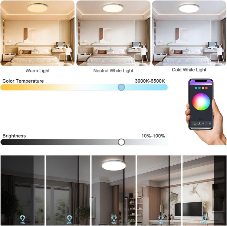 Picture of 24W RGB LED Ceiling Light,Bluetooth Smart Lamp with Remote IP44 Waterproof Dimmable Bathroom Lights Ceiling for Bedroom, Living Room, Kitchens and Hallways