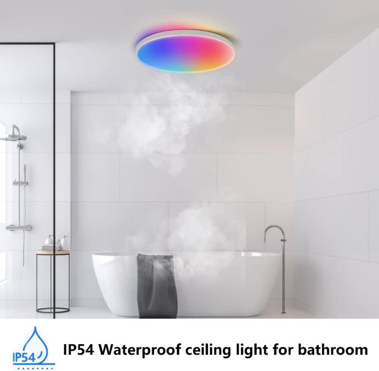 Picture of 24W RGB LED Ceiling Light,Bluetooth Smart Lamp with Remote IP44 Waterproof Dimmable Bathroom Lights Ceiling for Bedroom, Living Room, Kitchens and Hallways