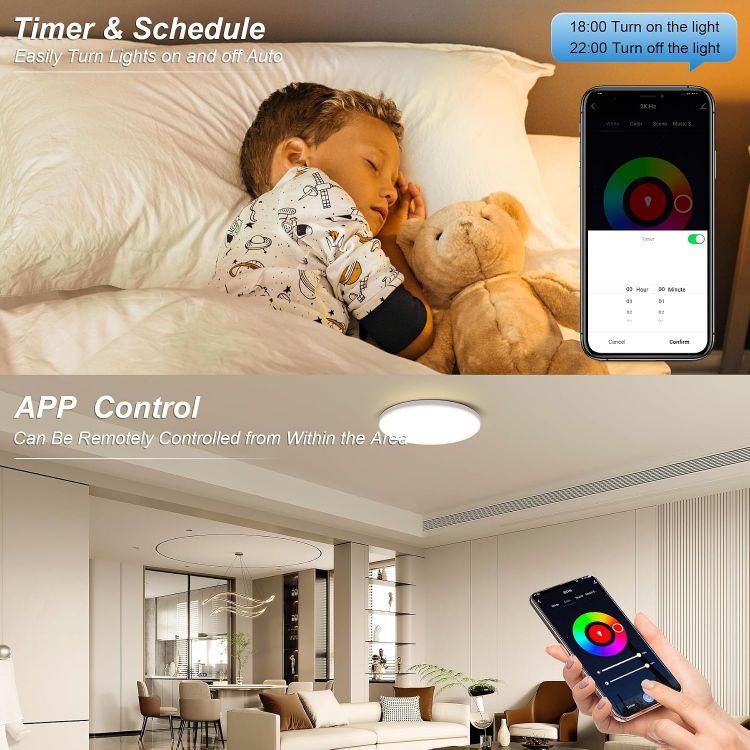Picture of 24W RGB LED Ceiling Light,Bluetooth Smart Lamp with Remote IP44 Waterproof Dimmable Bathroom Lights Ceiling for Bedroom, Living Room, Kitchens and Hallways