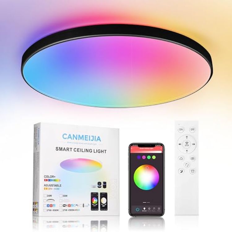 Picture of 24W RGB LED Ceiling Light,Bluetooth Smart Lamp with Remote IP44 Waterproof Dimmable Bathroom Lights Ceiling for Bedroom, Living Room, Kitchens and Hallways