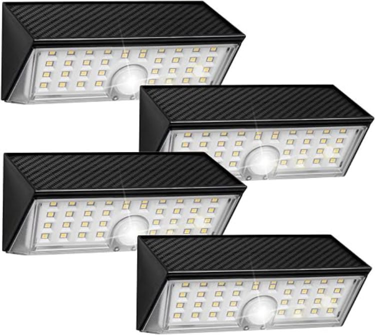 Picture of Outdoor Solar-Powered Motion Sensor Wall Lights, LED Security Lights IP65 Waterproof, 3000K Colour Temperature, 4 Lighting Modes Suitable for Yard,Fence,Garden,Pathway（2 Packs）