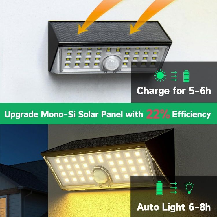 Picture of Outdoor Solar-Powered Motion Sensor Wall Lights, LED Security Lights IP65 Waterproof, 3000K Colour Temperature, 4 Lighting Modes Suitable for Yard,Fence,Garden,Pathway（2 Packs）