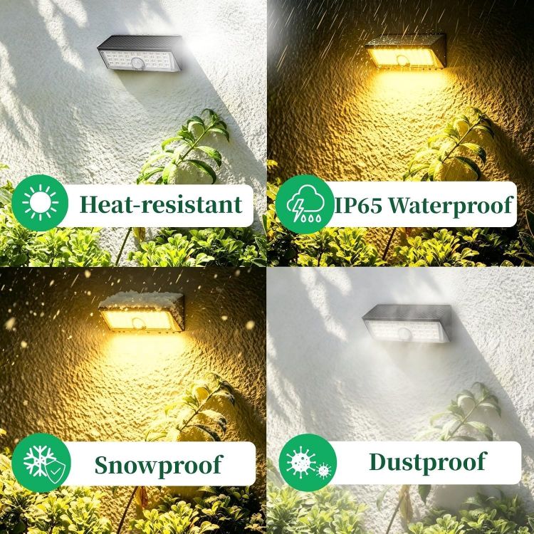 Picture of Outdoor Solar-Powered Motion Sensor Wall Lights, LED Security Lights IP65 Waterproof, 3000K Colour Temperature, 4 Lighting Modes Suitable for Yard,Fence,Garden,Pathway（2 Packs）