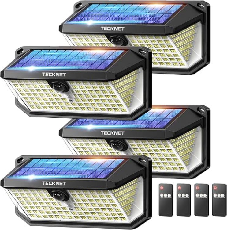 Picture of 546 LED Solar Lights Outdoor Garden with Remote Control & Hook, 7500LM Motion Sensor Solar Light with 2200mAh, 300° Angle & 3 Modes Wall Lights IP66 Waterproof for Fence Garage Yard, 2 PCS
