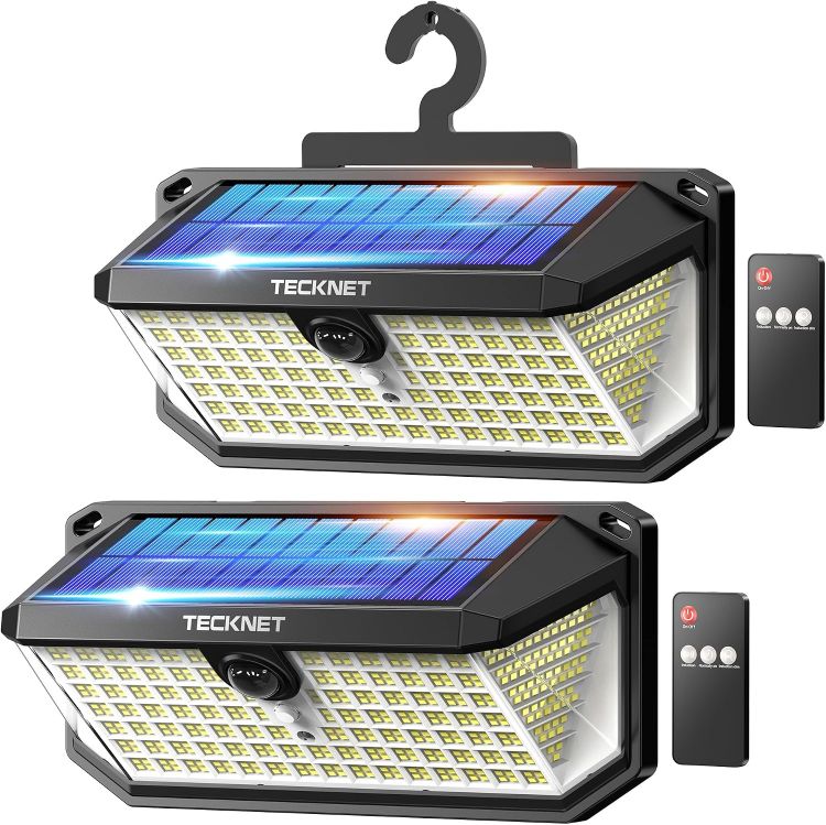 Picture of 546 LED Solar Lights Outdoor Garden with Remote Control & Hook, 7500LM Motion Sensor Solar Light with 2200mAh, 300° Angle & 3 Modes Wall Lights IP66 Waterproof for Fence Garage Yard, 2 PCS