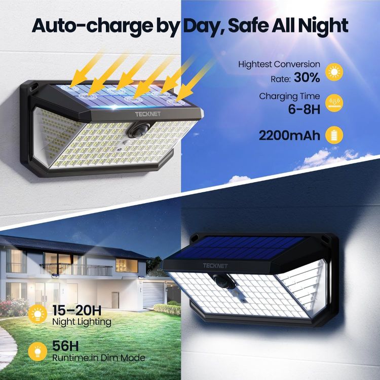 Picture of 546 LED Solar Lights Outdoor Garden with Remote Control & Hook, 7500LM Motion Sensor Solar Light with 2200mAh, 300° Angle & 3 Modes Wall Lights IP66 Waterproof for Fence Garage Yard, 2 PCS