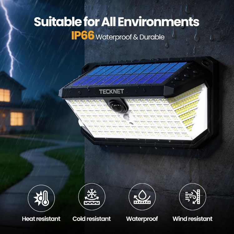 Picture of 546 LED Solar Lights Outdoor Garden with Remote Control & Hook, 7500LM Motion Sensor Solar Light with 2200mAh, 300° Angle & 3 Modes Wall Lights IP66 Waterproof for Fence Garage Yard, 2 PCS