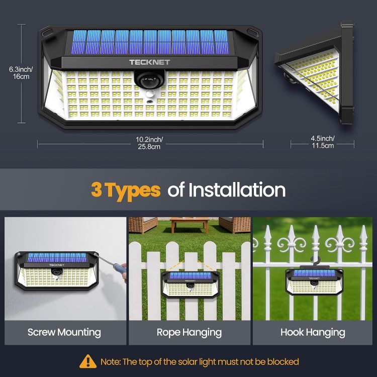Picture of 546 LED Solar Lights Outdoor Garden with Remote Control & Hook, 7500LM Motion Sensor Solar Light with 2200mAh, 300° Angle & 3 Modes Wall Lights IP66 Waterproof for Fence Garage Yard, 2 PCS