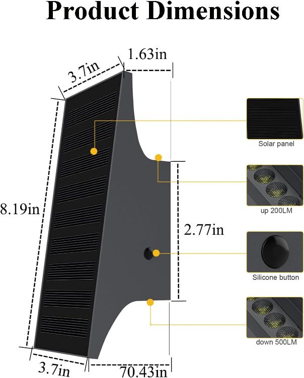 Picture of Solar Wall Light Outdoor Waterproof Up and Down, 3000K Solar Light 4-Level Brightness, Dusk to Dawn Solar Sconce Light, Easy to Install, Outdoor Solar Light for Yard Patio Garage Porch Decor