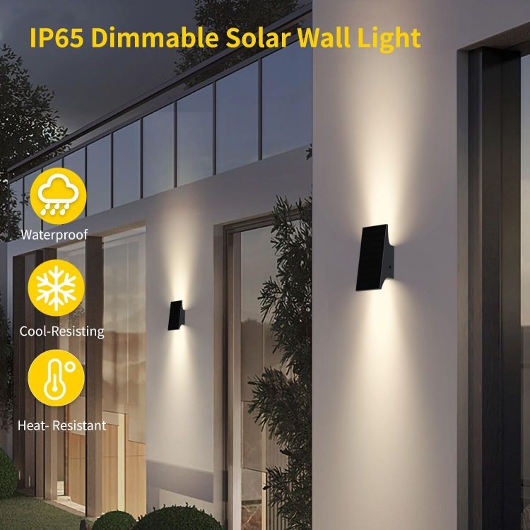 Picture of Solar Wall Light Outdoor Waterproof Up and Down, 3000K Solar Light 4-Level Brightness, Dusk to Dawn Solar Sconce Light, Easy to Install, Outdoor Solar Light for Yard Patio Garage Porch Decor