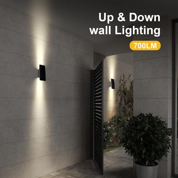 Picture of Solar Wall Light Outdoor Waterproof Up and Down, 3000K Solar Light 4-Level Brightness, Dusk to Dawn Solar Sconce Light, Easy to Install, Outdoor Solar Light for Yard Patio Garage Porch Decor