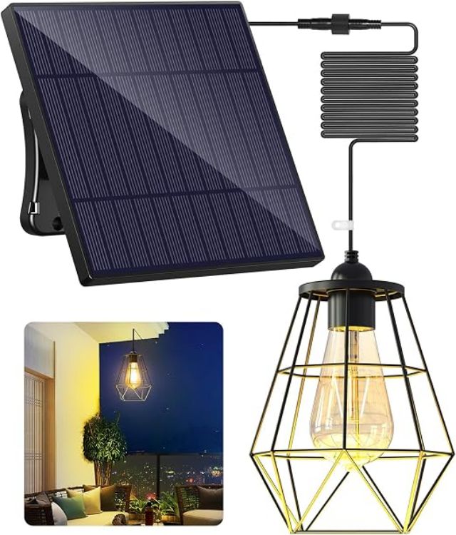 Picture of  Solar Shed Pendant Lights Remote 3 Colour Temp IP65 5m Cord Gazebo [Energy Class A] Remote Control & Timing Function,3 Adjustable Colour Temperatures,5 Metres Long Extension Cord,Waterproof