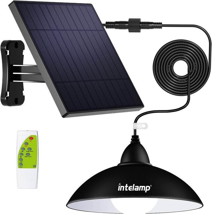 Picture of  Solar Shed Pendant Lights Remote 3 Colour Temp IP65 5m Cord Gazebo [Energy Class A] Remote Control & Timing Function,3 Adjustable Colour Temperatures,5 Metres Long Extension Cord,Waterproof