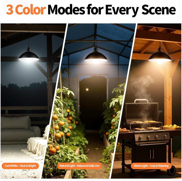 Picture of  Solar Shed Pendant Lights Remote 3 Colour Temp IP65 5m Cord Gazebo [Energy Class A] Remote Control & Timing Function,3 Adjustable Colour Temperatures,5 Metres Long Extension Cord,Waterproof