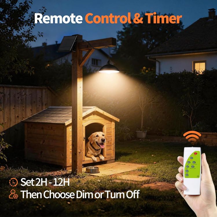 Picture of  Solar Shed Pendant Lights Remote 3 Colour Temp IP65 5m Cord Gazebo [Energy Class A] Remote Control & Timing Function,3 Adjustable Colour Temperatures,5 Metres Long Extension Cord,Waterproof