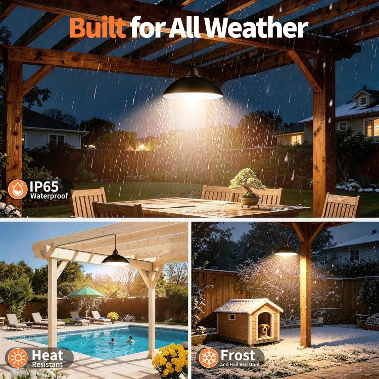 Picture of  Solar Shed Pendant Lights Remote 3 Colour Temp IP65 5m Cord Gazebo [Energy Class A] Remote Control & Timing Function,3 Adjustable Colour Temperatures,5 Metres Long Extension Cord,Waterproof