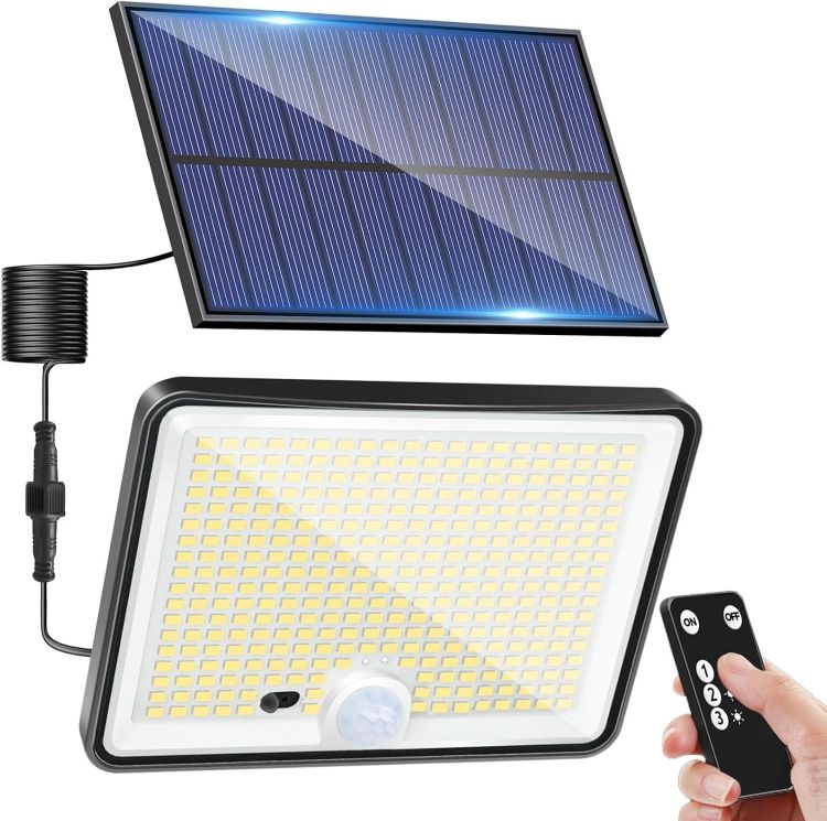 Picture of Solar Lights Outdoor, 342LED Remote Solar Security Lights Outdoor Motion Sensor, 3 Modes Garden Light Solar Powered Waterproof Pir Flood Lighting for Yard Shed Garage Outside,Cool White 