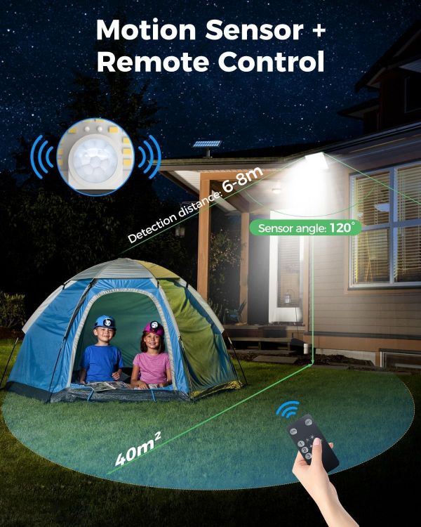 Picture of Solar Lights Outdoor, 342LED Remote Solar Security Lights Outdoor Motion Sensor, 3 Modes Garden Light Solar Powered Waterproof Pir Flood Lighting for Yard Shed Garage Outside,Cool White 