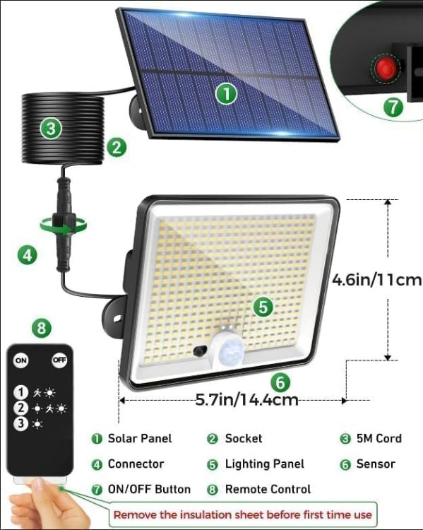 Picture of Solar Lights Outdoor, 342LED Remote Solar Security Lights Outdoor Motion Sensor, 3 Modes Garden Light Solar Powered Waterproof Pir Flood Lighting for Yard Shed Garage Outside,Cool White 