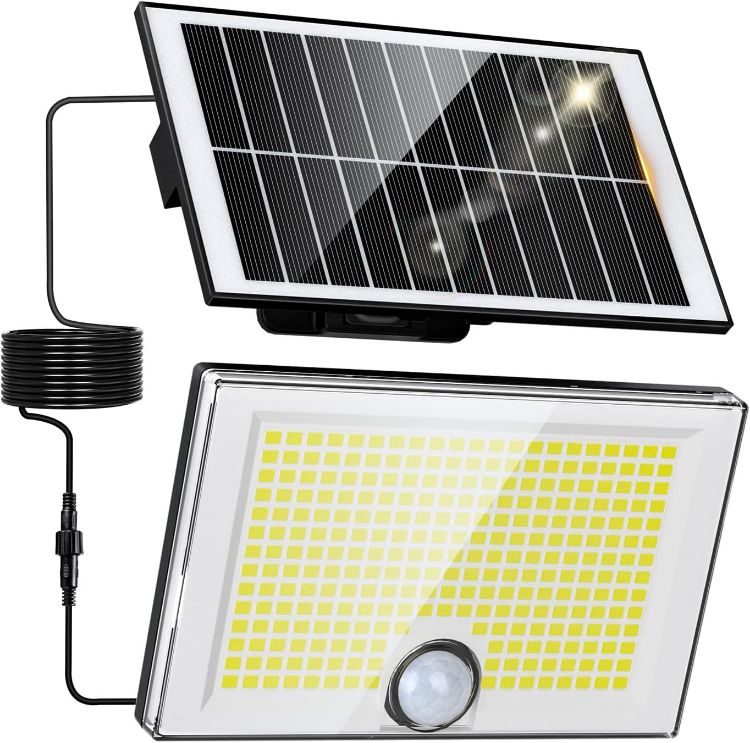 Picture of Solar Security Lights Outdoor, 204 LED Solar Wall Lights with Motion Sensor, 3 Modes Bright IP65 Waterproof Pir Flood Light for Garden Yard Shed Garage Door