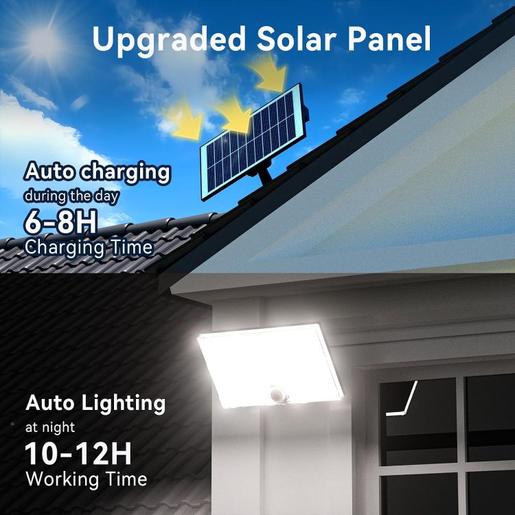 Picture of Solar Security Lights Outdoor, 204 LED Solar Wall Lights with Motion Sensor, 3 Modes Bright IP65 Waterproof Pir Flood Light for Garden Yard Shed Garage Door