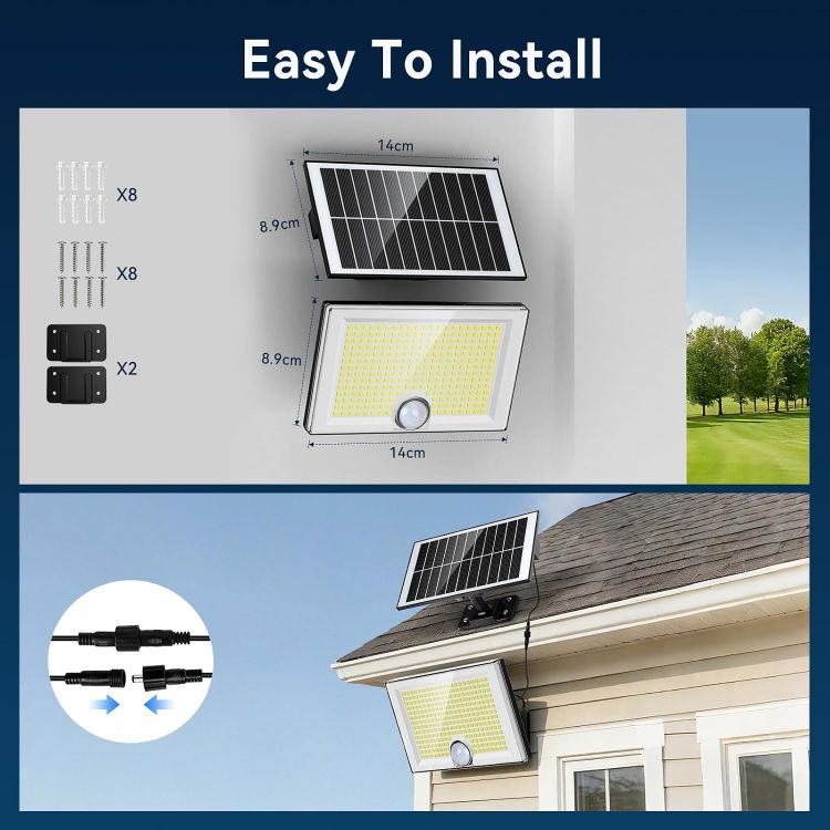 Picture of Solar Security Lights Outdoor, 204 LED Solar Wall Lights with Motion Sensor, 3 Modes Bright IP65 Waterproof Pir Flood Light for Garden Yard Shed Garage Door