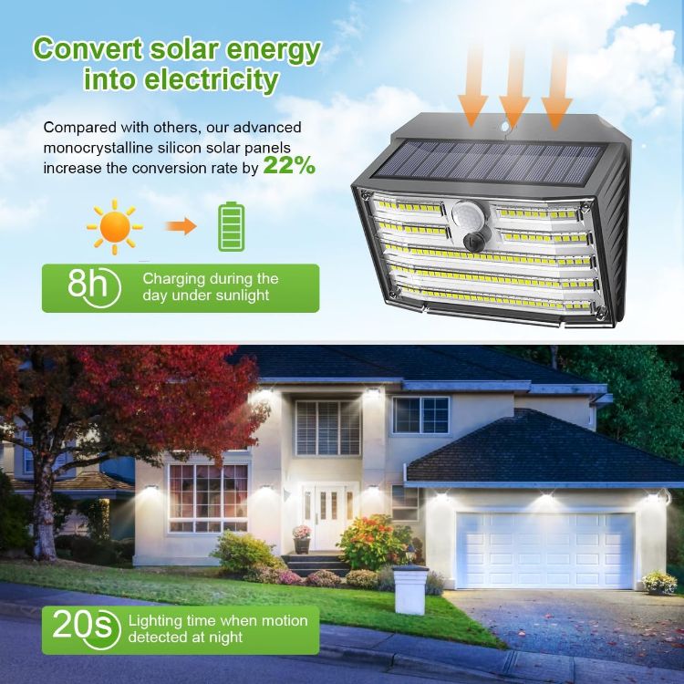 Picture of Solar Lights Outdoor, Super Bright 126LED Solar Security Lights PIR Motion Sensor with 3 Lighting Modes, 270° Lighting Angle, Wireless IP65 Waterproof Wall Lights for Outside (4 Pack)