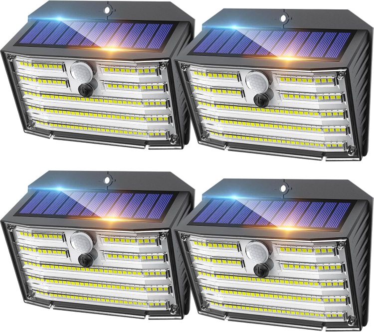 Picture of Solar Lights Outdoor, Super Bright 126LED Solar Security Lights PIR Motion Sensor with 3 Lighting Modes, 270° Lighting Angle, Wireless IP65 Waterproof Wall Lights for Outside (4 Pack)