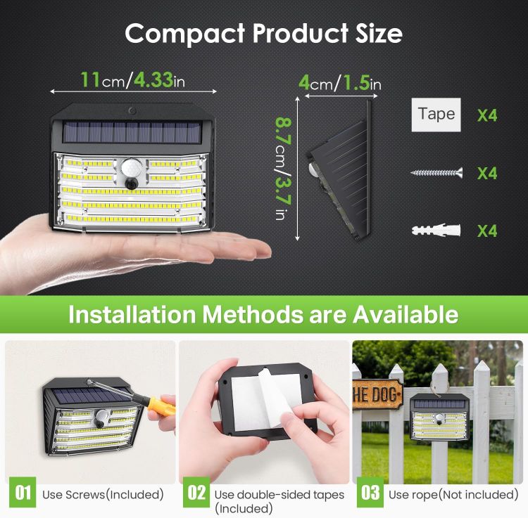 Picture of Solar Lights Outdoor, Super Bright 126LED Solar Security Lights PIR Motion Sensor with 3 Lighting Modes, 270° Lighting Angle, Wireless IP65 Waterproof Wall Lights for Outside (4 Pack)