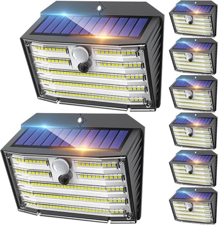 Picture of Solar Lights Outdoor, Super Bright 126LED Solar Security Lights PIR Motion Sensor with 3 Lighting Modes, 270° Lighting Angle, Wireless IP65 Waterproof Wall Lights for Outside (4 Pack)