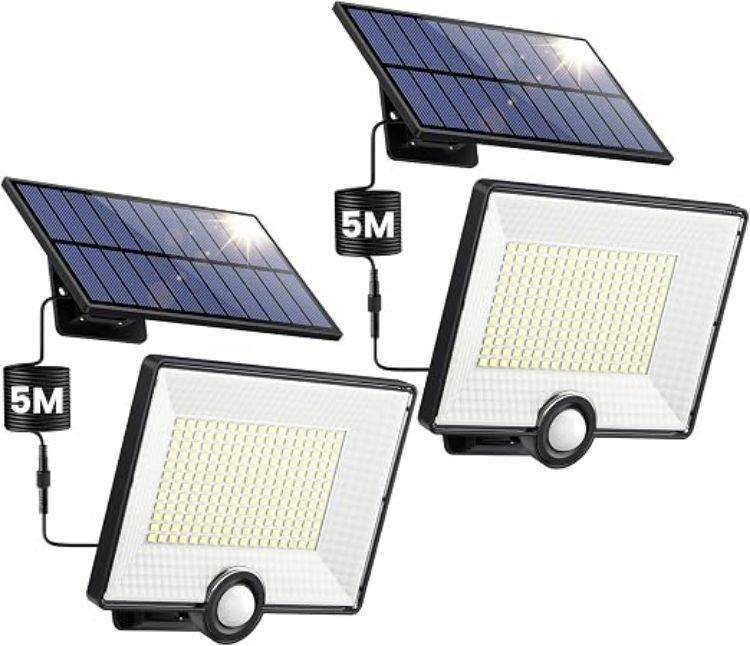 Picture of Solar Lights Outdoor with Split Panel, 204LED Solar Security Lights with PIR Motion Sensor, 270°Wide Angle 3 Modes Solar Powered Garden Lights IP65 Wall Lights for Garden Garage