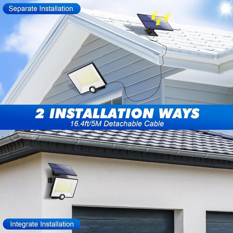 Picture of Solar Lights Outdoor with Split Panel, 204LED Solar Security Lights with PIR Motion Sensor, 270°Wide Angle 3 Modes Solar Powered Garden Lights IP65 Wall Lights for Garden Garage
