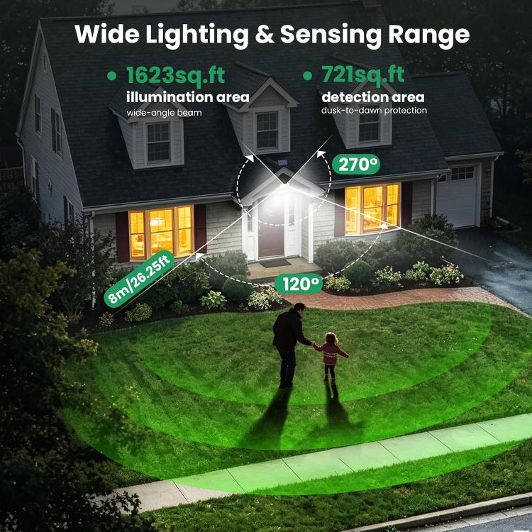 Picture of Solar Lights Outdoor with Split Panel, 204LED Solar Security Lights with PIR Motion Sensor, 270°Wide Angle 3 Modes Solar Powered Garden Lights IP65 Wall Lights for Garden Garage