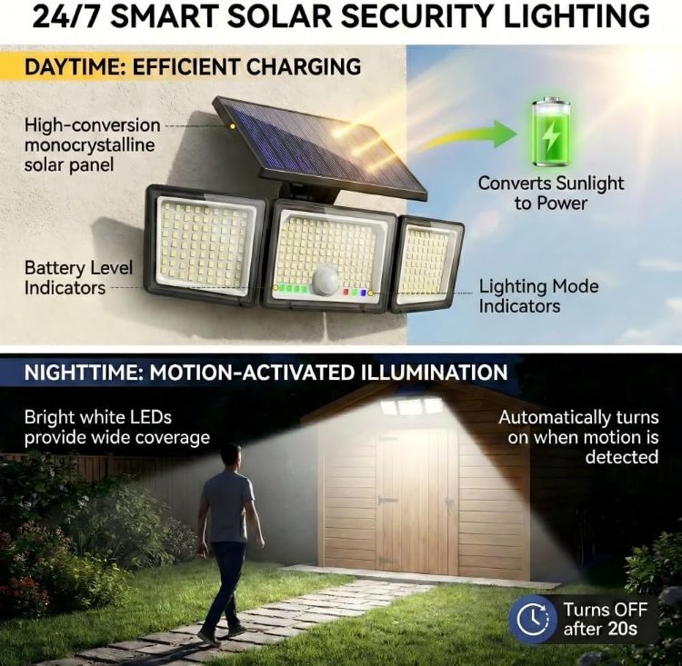 Picture of Solar Lights Outdoor, Upgraded 286 LED Motion Sensor Security Light with 360° Wide Lighting Angle, Easy to Install, IP65 Waterproof Durable Solar Powered Flood Lights for Outside 