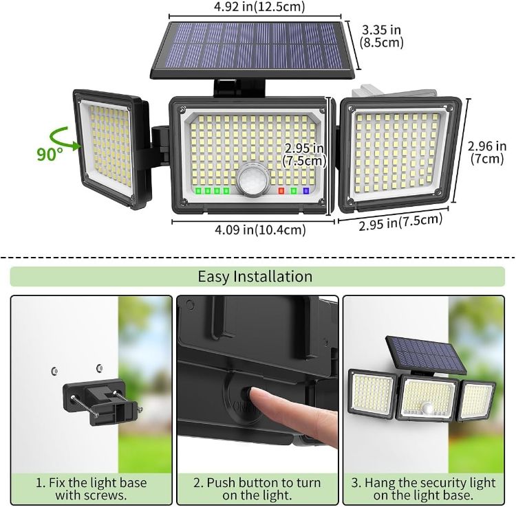 Picture of Solar Lights Outdoor, Upgraded 286 LED Motion Sensor Security Light with 360° Wide Lighting Angle, Easy to Install, IP65 Waterproof Durable Solar Powered Flood Lights for Outside 