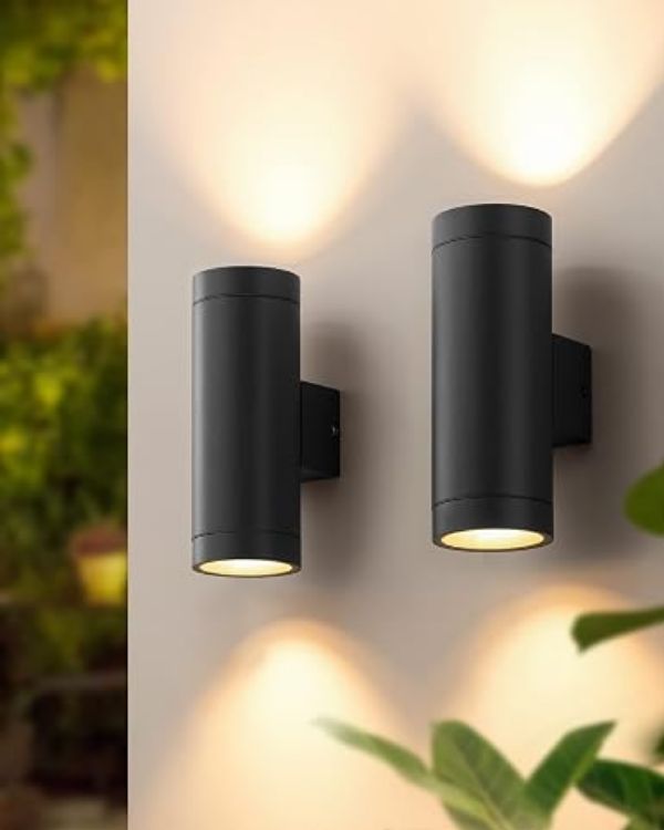 Picture of Dusk to Dawn Outdoor Wall Lights Mains Powered, 2 Pack, Black Modern Porch Light, IP44 Waterprof Aluminum, with Clear Tempered Glass Shade, GU10, for Patio, Terrace, Hallway, Garage