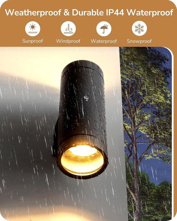 Picture of Dusk to Dawn Outdoor Wall Lights Mains Powered, 2 Pack, Black Modern Porch Light, IP44 Waterprof Aluminum, with Clear Tempered Glass Shade, GU10, for Patio, Terrace, Hallway, Garage