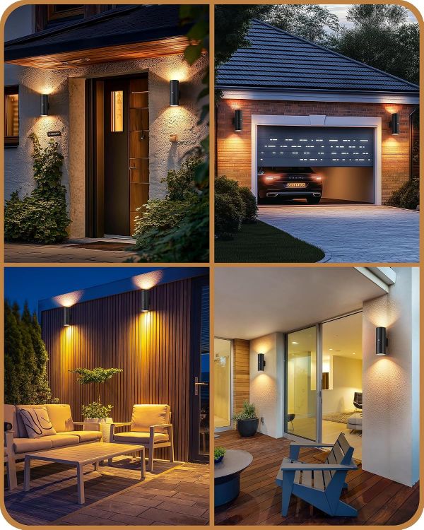 Picture of Dusk to Dawn Outdoor Wall Lights Mains Powered, 2 Pack, Black Modern Porch Light, IP44 Waterprof Aluminum, with Clear Tempered Glass Shade, GU10, for Patio, Terrace, Hallway, Garage