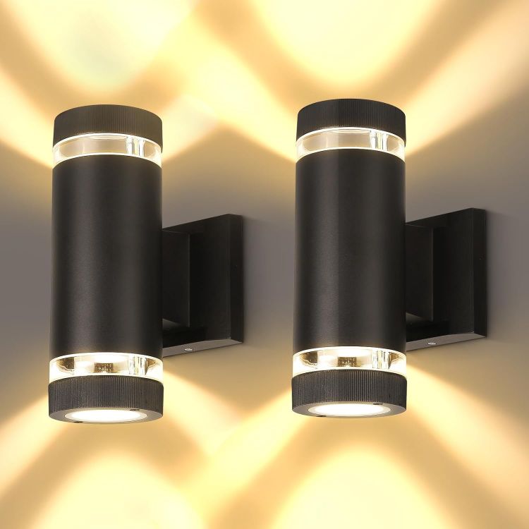 Picture of Outdoor Wall Lights Up Down IP65 Round 3000K GU 10 Black 2 pcs Outside Lights Mains Powered IP65 Outdoor Wall Lights Front Door Light Suitable for Indoors, Outdoors, Corridors, Gardens