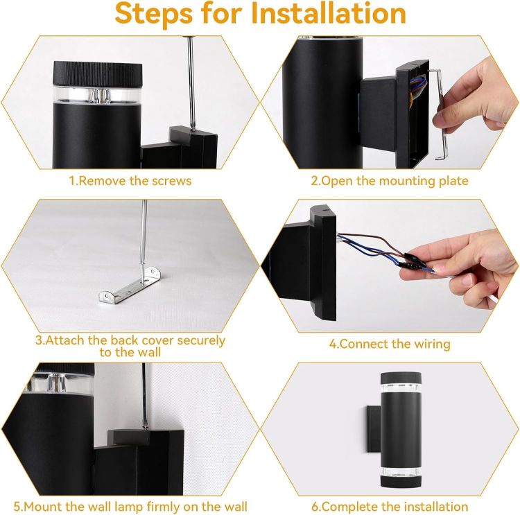 Picture of Outdoor Wall Lights Up Down IP65 Round 3000K GU 10 Black 2 pcs Outside Lights Mains Powered IP65 Outdoor Wall Lights Front Door Light Suitable for Indoors, Outdoors, Corridors, Gardens