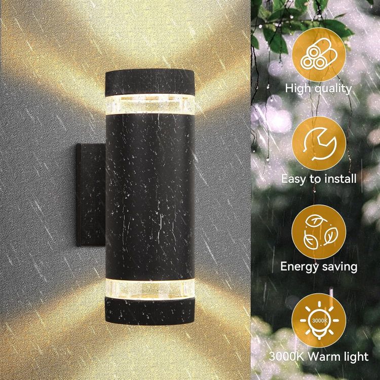 Picture of Outdoor Wall Lights Up Down IP65 Round 3000K GU 10 Black 2 pcs Outside Lights Mains Powered IP65 Outdoor Wall Lights Front Door Light Suitable for Indoors, Outdoors, Corridors, Gardens