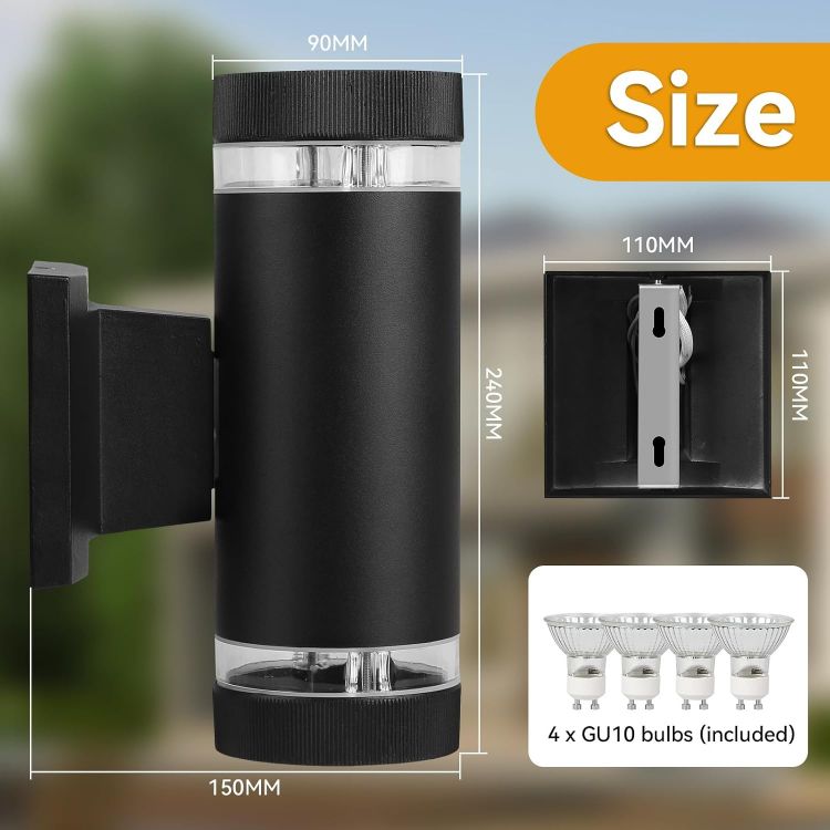 Picture of Outdoor Wall Lights Up Down IP65 Round 3000K GU 10 Black 2 pcs Outside Lights Mains Powered IP65 Outdoor Wall Lights Front Door Light Suitable for Indoors, Outdoors, Corridors, Gardens
