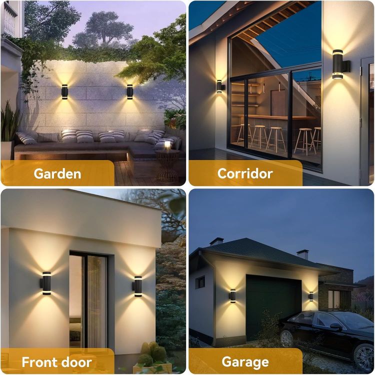 Picture of Outdoor Wall Lights Up Down IP65 Round 3000K GU 10 Black 2 pcs Outside Lights Mains Powered IP65 Outdoor Wall Lights Front Door Light Suitable for Indoors, Outdoors, Corridors, Gardens
