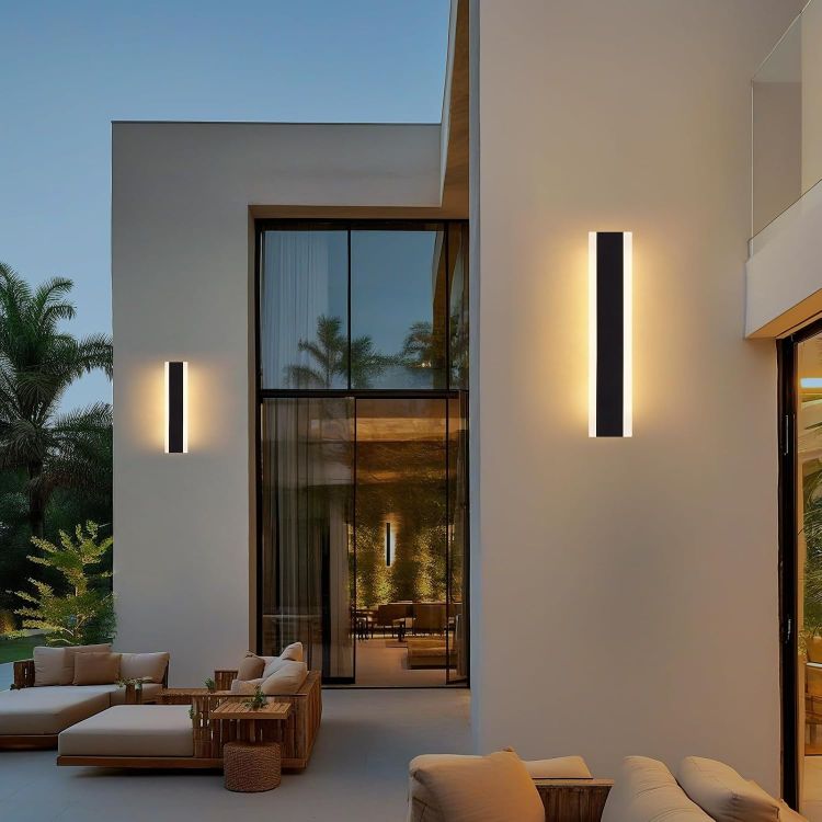 Picture of 30cm 2 Pack Outdoor Wall Lights, Modern LED Outside Lights Mains Powered, Ip67 Waterproof External Lights, 3000K Warm White Light Black Exterior Wall Light for Front Door Porch Garage 