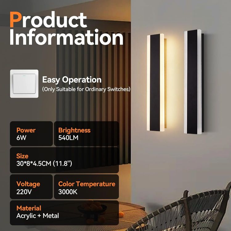 Picture of 30cm 2 Pack Outdoor Wall Lights, Modern LED Outside Lights Mains Powered, Ip67 Waterproof External Lights, 3000K Warm White Light Black Exterior Wall Light for Front Door Porch Garage 
