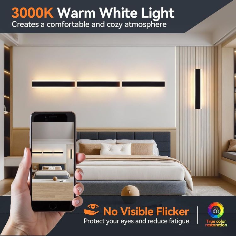 Picture of 30cm 2 Pack Outdoor Wall Lights, Modern LED Outside Lights Mains Powered, Ip67 Waterproof External Lights, 3000K Warm White Light Black Exterior Wall Light for Front Door Porch Garage 