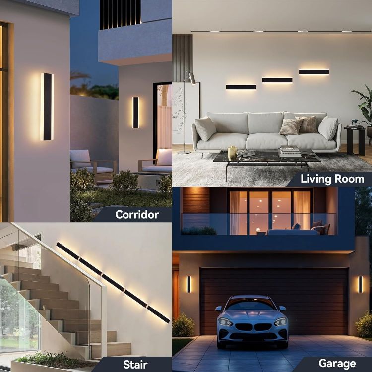 Picture of 30cm 2 Pack Outdoor Wall Lights, Modern LED Outside Lights Mains Powered, Ip67 Waterproof External Lights, 3000K Warm White Light Black Exterior Wall Light for Front Door Porch Garage 