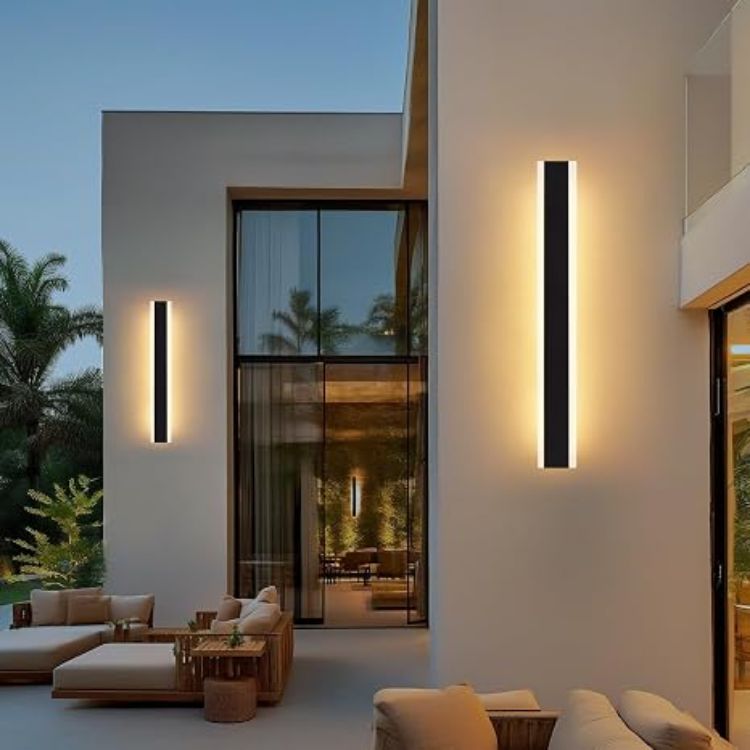 Picture of 30cm 2 Pack Outdoor Wall Lights, Modern LED Outside Lights Mains Powered, Ip67 Waterproof External Lights, 3000K Warm White Light Black Exterior Wall Light for Front Door Porch Garage 