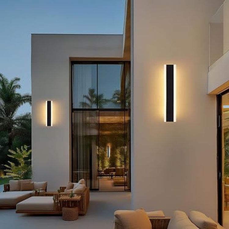 Picture of 30cm 2 Pack Outdoor Wall Lights, Modern LED Outside Lights Mains Powered, Ip67 Waterproof External Lights, 3000K Warm White Light Black Exterior Wall Light for Front Door Porch Garage 